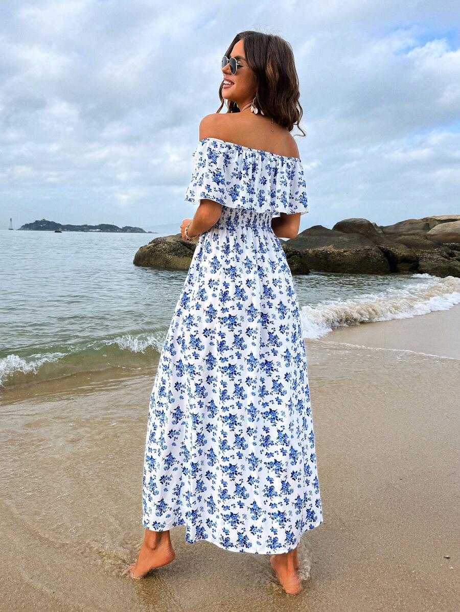 Calypso Off-Shoulder Side-Slit Dress