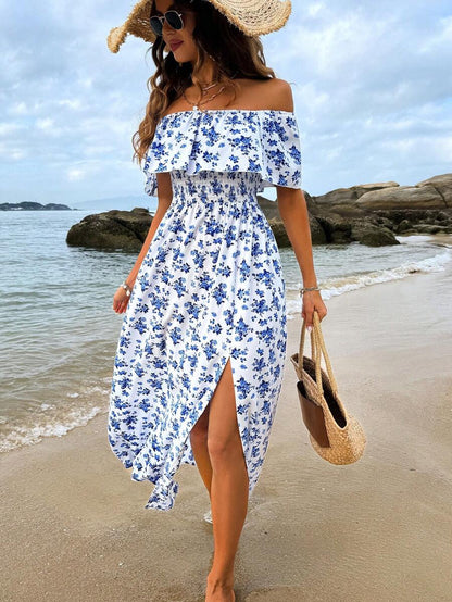 Calypso Off-Shoulder Side-Slit Dress