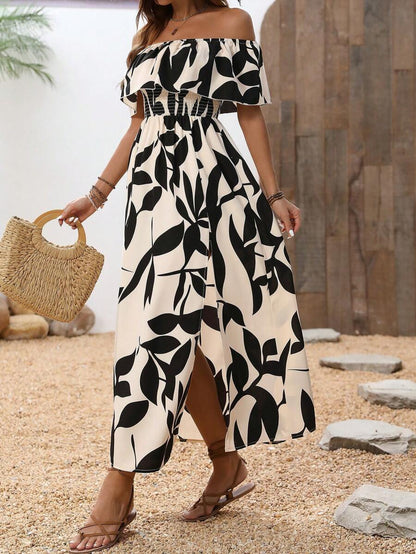 Calypso Off-Shoulder Side-Slit Dress