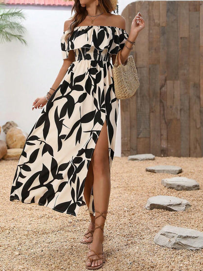 Calypso Off-Shoulder Side-Slit Dress