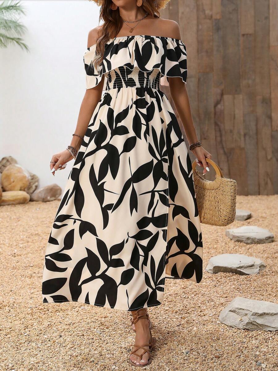 Calypso Off-Shoulder Side-Slit Dress