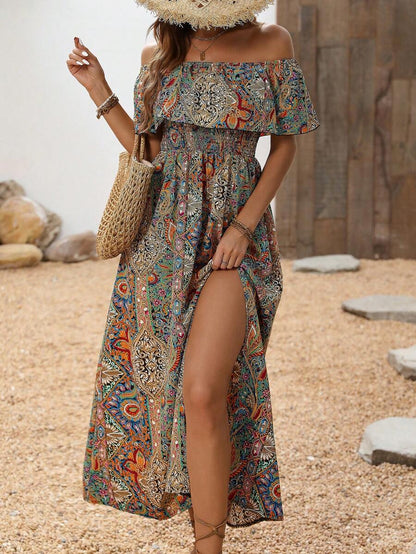 Calypso Off-Shoulder Side-Slit Dress