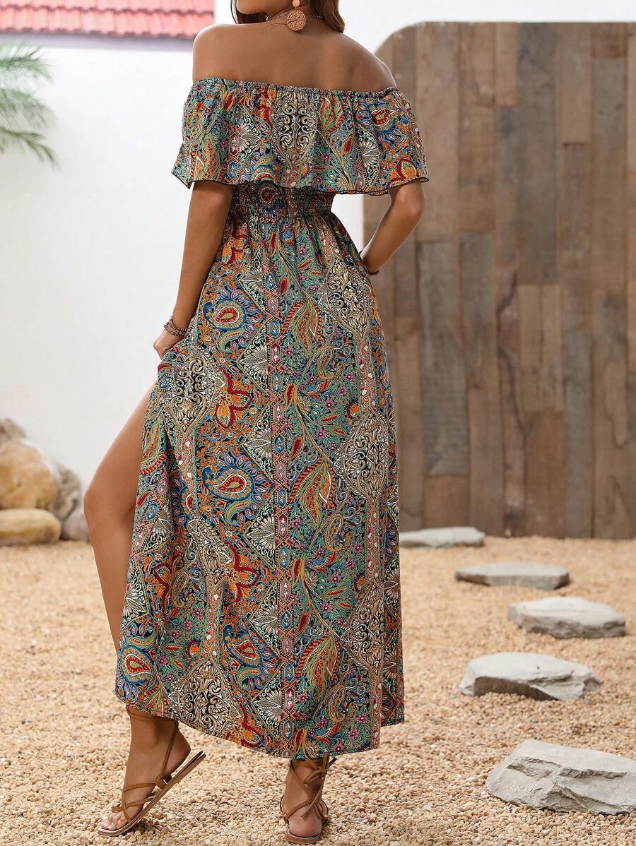 Calypso Off-Shoulder Side-Slit Dress