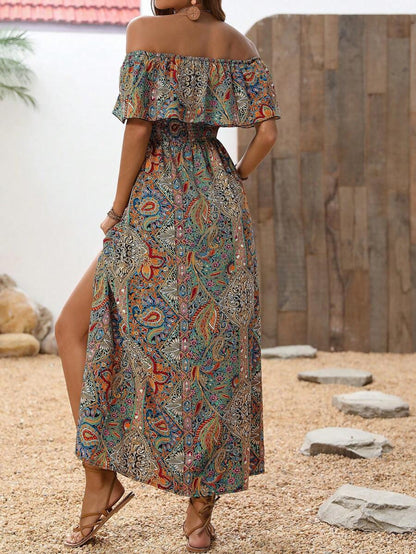 Calypso Off-Shoulder Side-Slit Dress