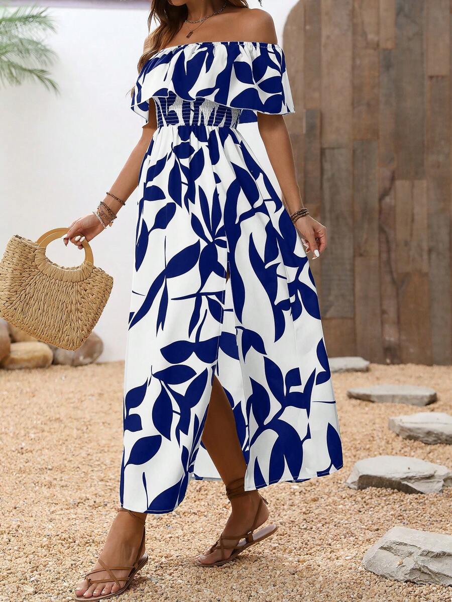 Calypso Off-Shoulder Side-Slit Dress