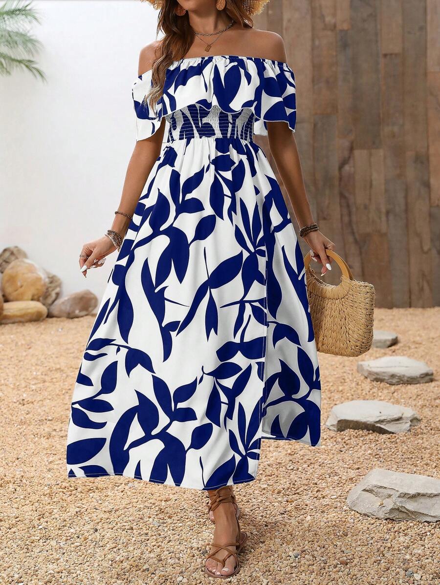 Calypso Off-Shoulder Side-Slit Dress