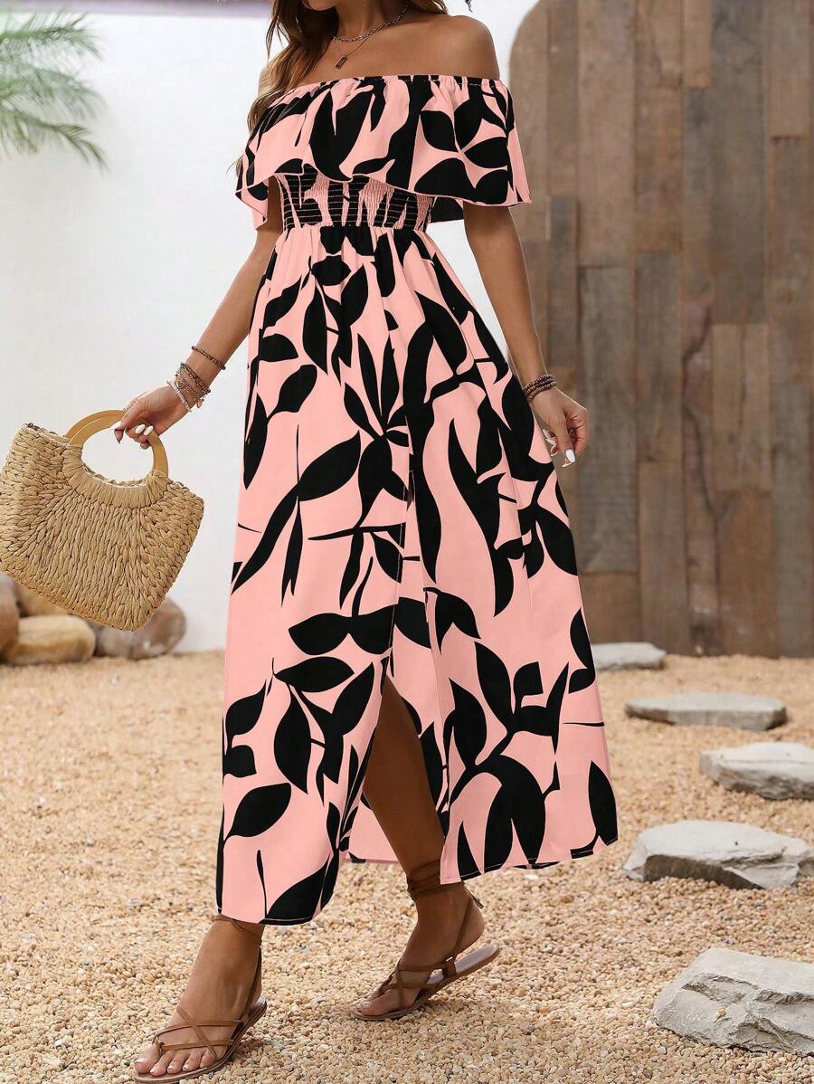 Calypso Off-Shoulder Side-Slit Dress