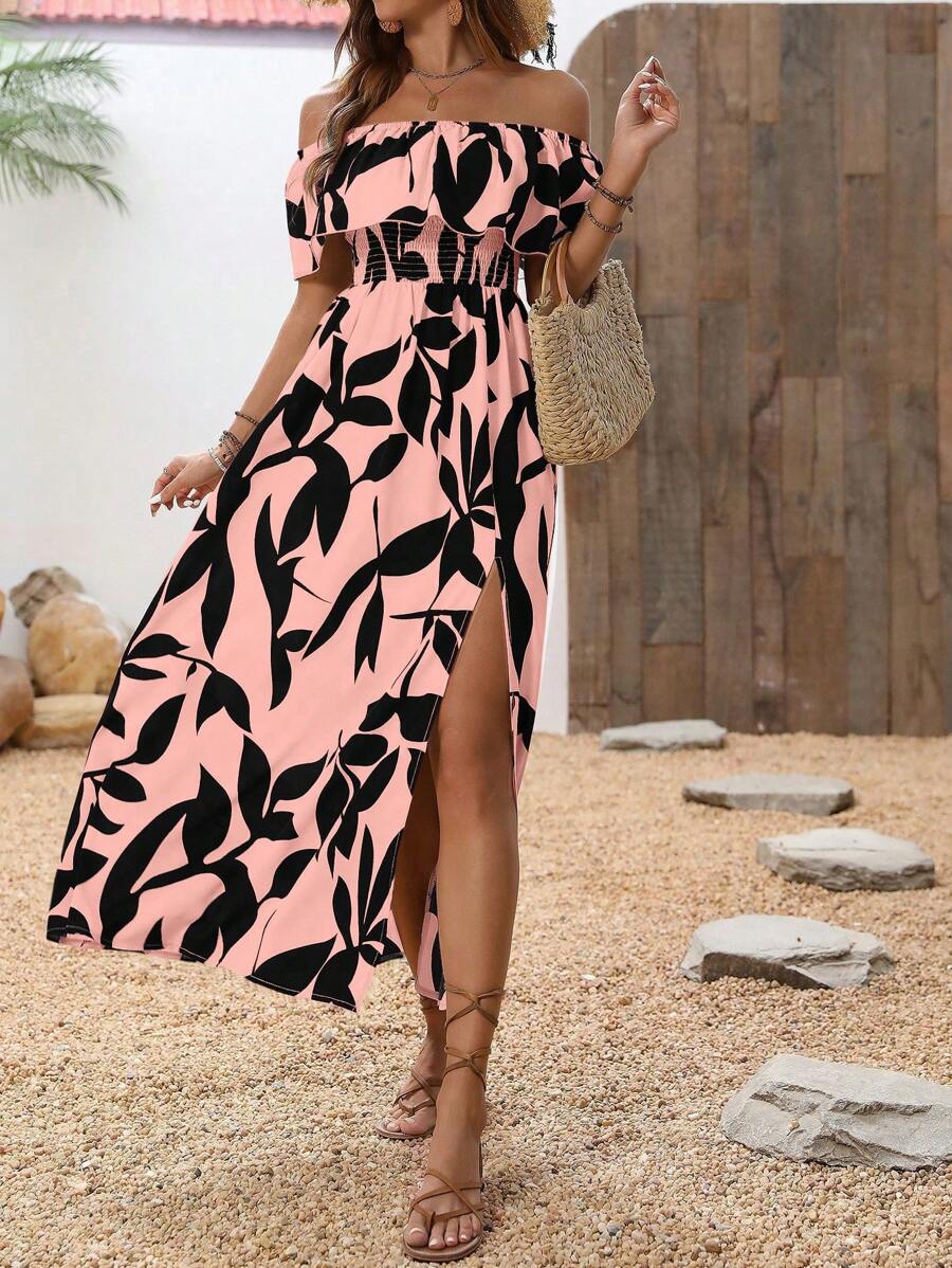 Calypso Off-Shoulder Side-Slit Dress