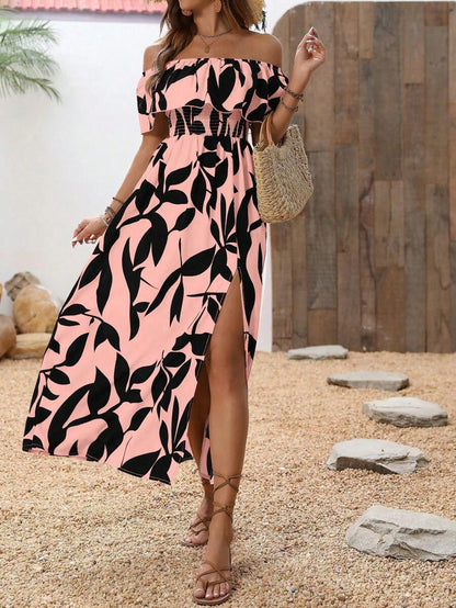 Calypso Off-Shoulder Side-Slit Dress