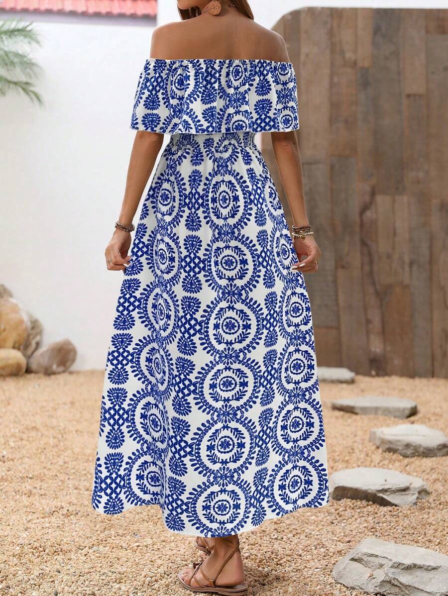 Calypso Off-Shoulder Side-Slit Dress