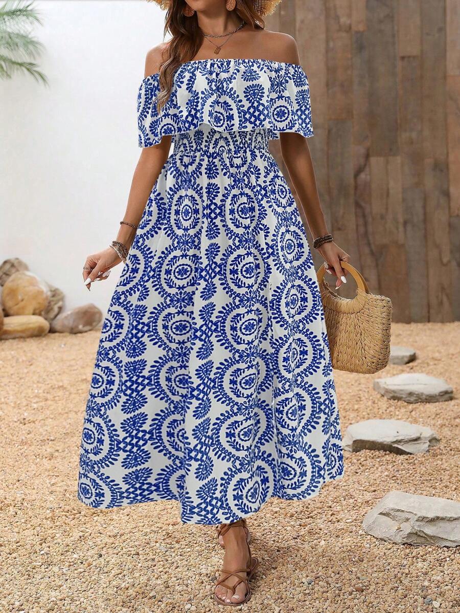 Calypso Off-Shoulder Side-Slit Dress