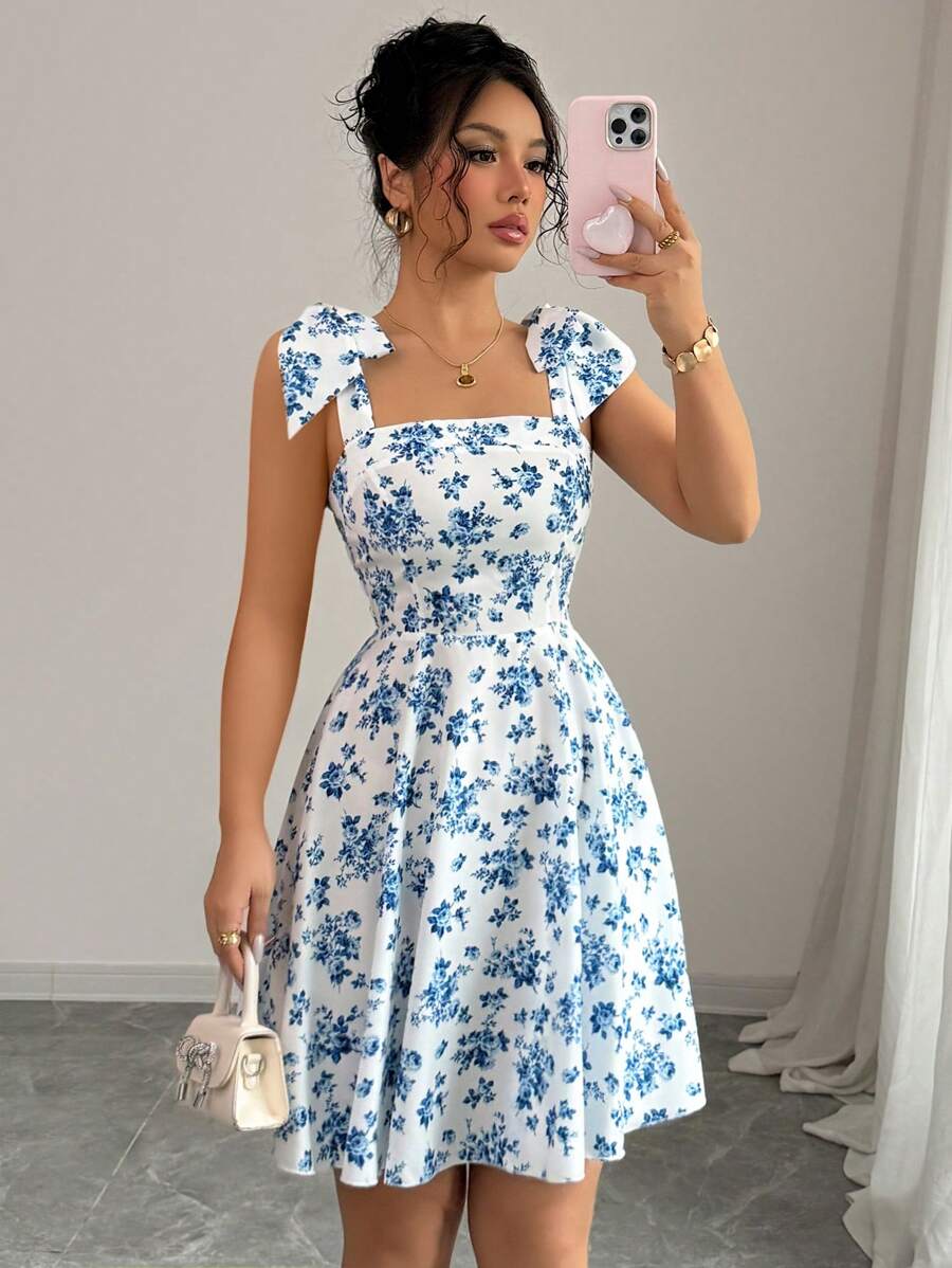 Rosalie Square-Neck Flare Dress
