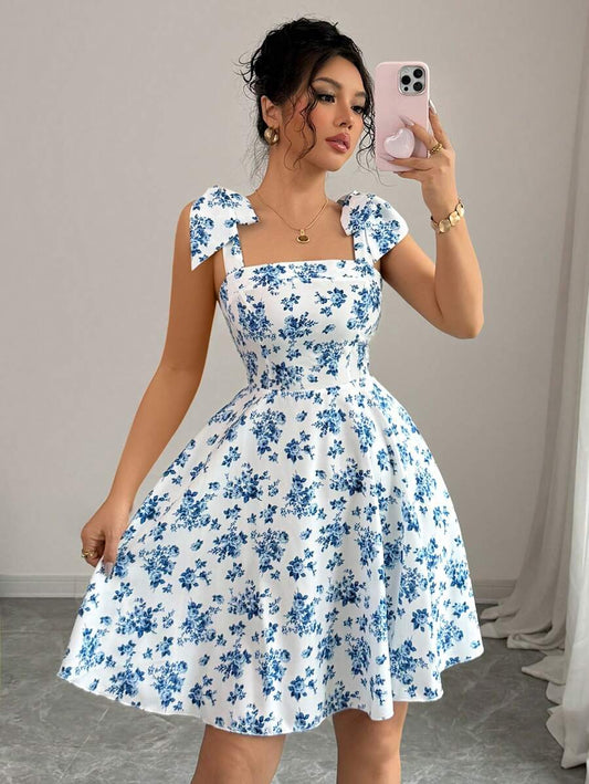 Rosalie Square-Neck Flare Dress