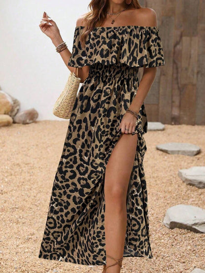Calypso Off-Shoulder Side-Slit Dress