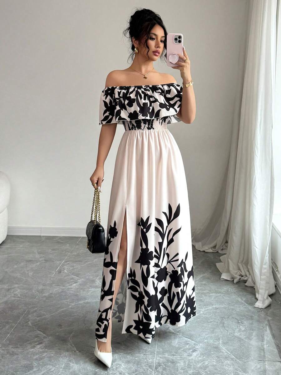 Calypso Off-Shoulder Side-Slit Dress