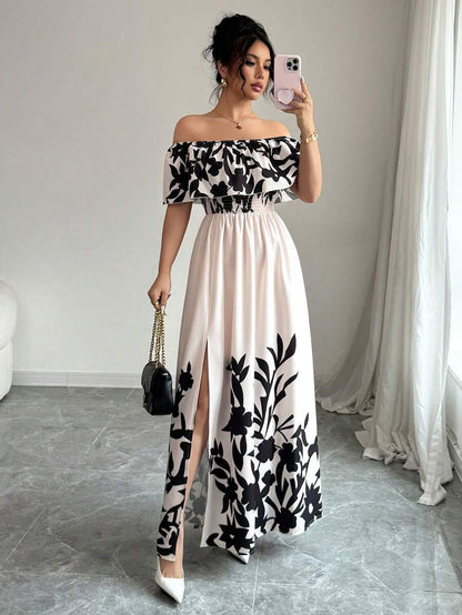 Calypso Off-Shoulder Side-Slit Dress