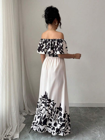 Calypso Off-Shoulder Side-Slit Dress