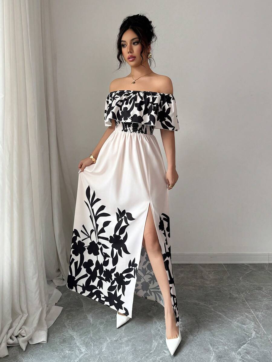 Calypso Off-Shoulder Side-Slit Dress