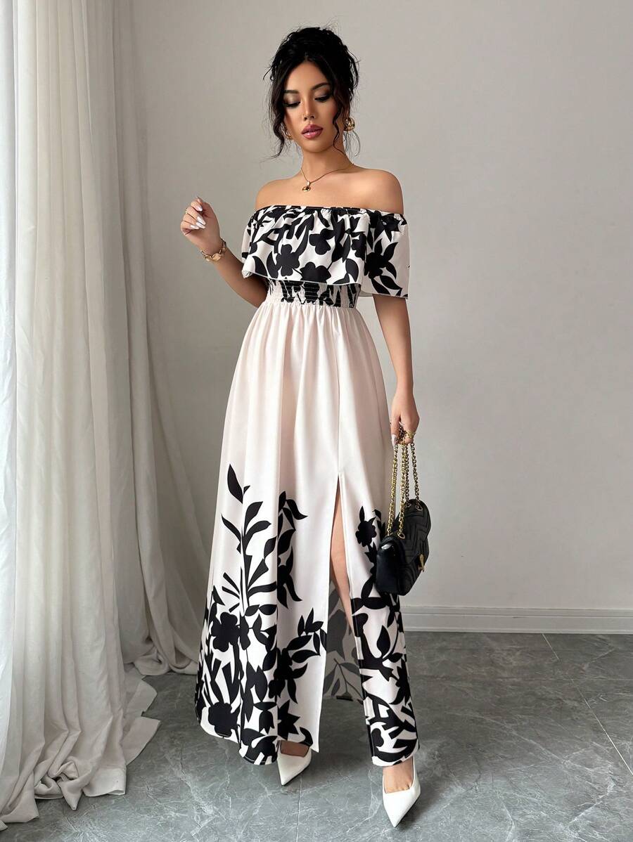 Calypso Off-Shoulder Side-Slit Dress