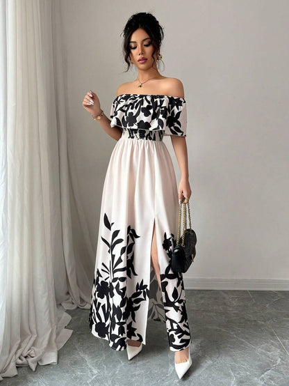 Calypso Off-Shoulder Side-Slit Dress