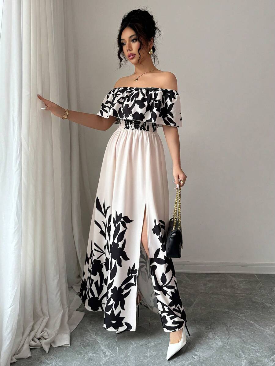 Calypso Off-Shoulder Side-Slit Dress
