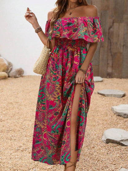 Calypso Off-Shoulder Side-Slit Dress