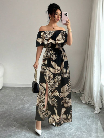 Calypso Off-Shoulder Side-Slit Dress