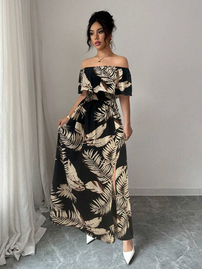 Calypso Off-Shoulder Side-Slit Dress