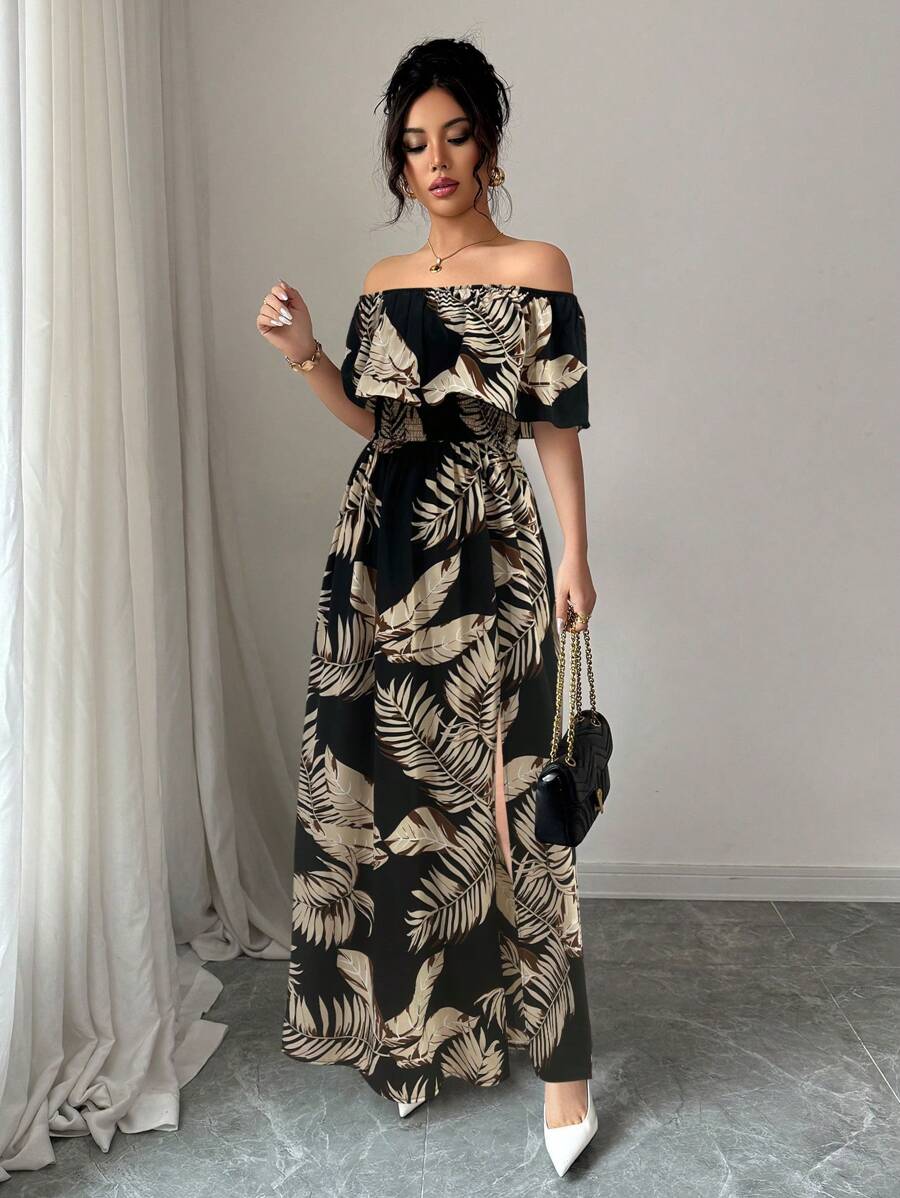 Calypso Off-Shoulder Side-Slit Dress