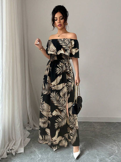 Calypso Off-Shoulder Side-Slit Dress