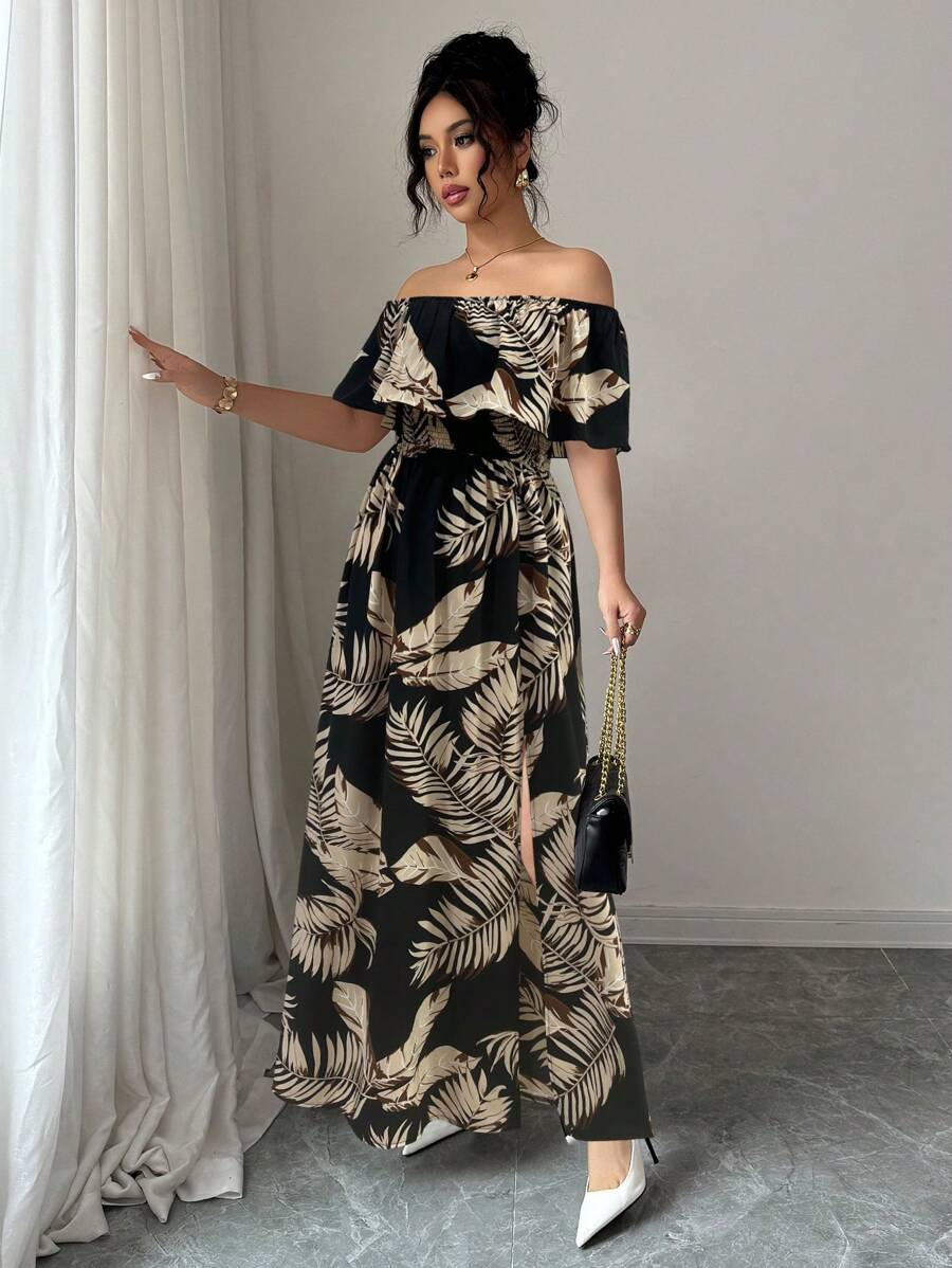 Calypso Off-Shoulder Side-Slit Dress