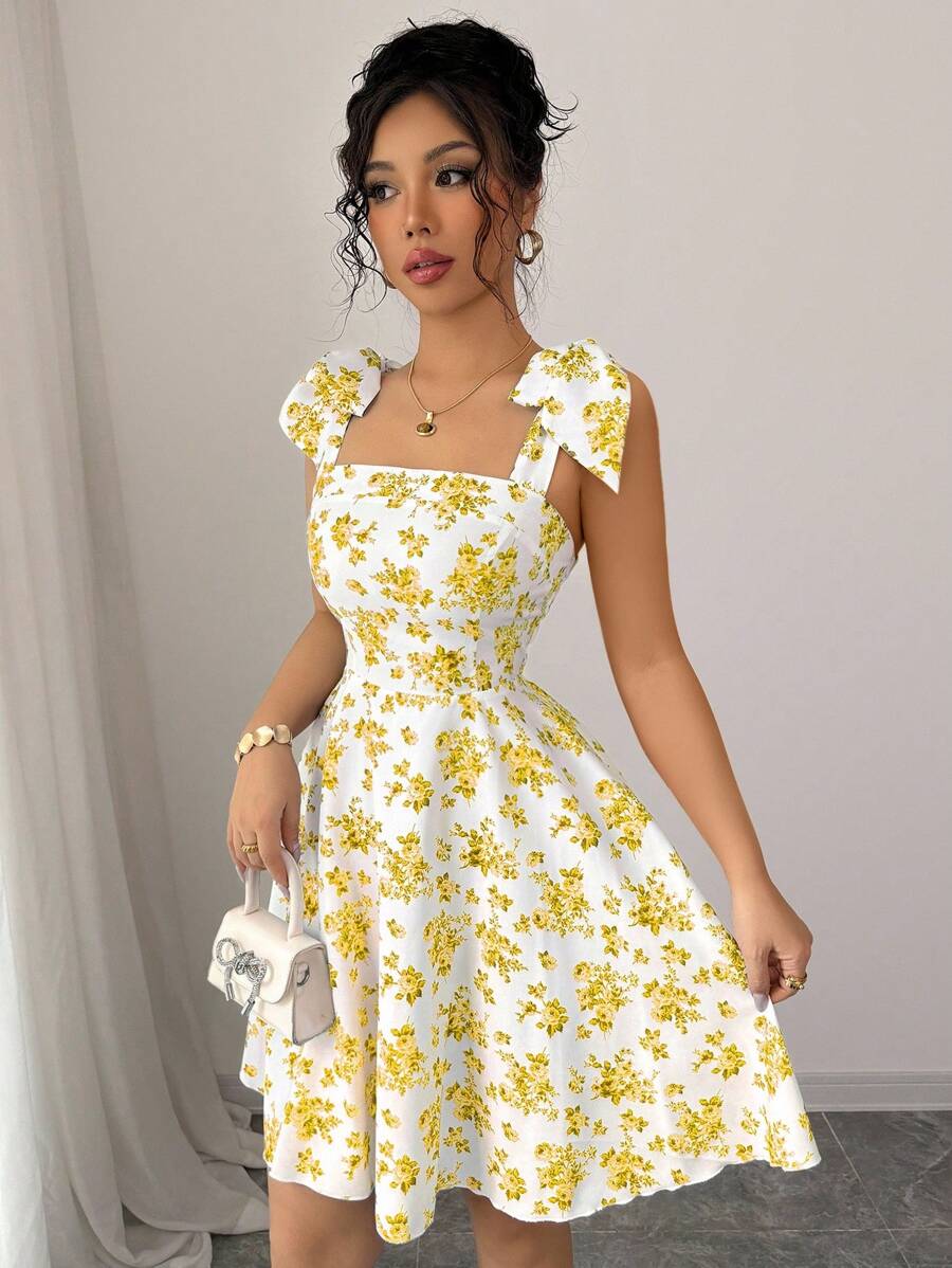 Rosalie Square-Neck Flare Dress