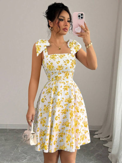 Rosalie Square-Neck Flare Dress