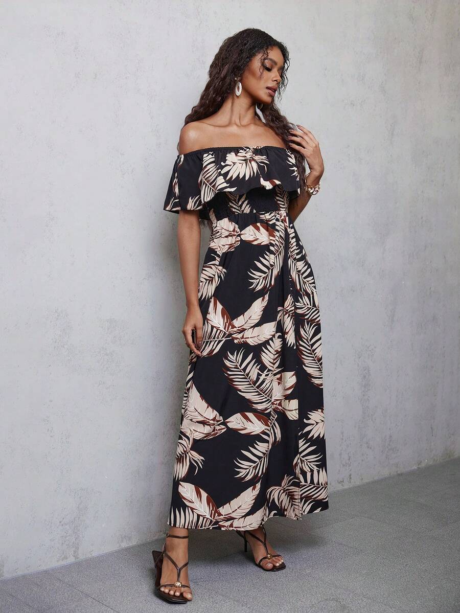 Calypso Off-Shoulder Side-Slit Dress
