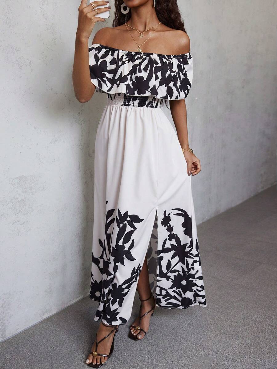 Calypso Off-Shoulder Side-Slit Dress