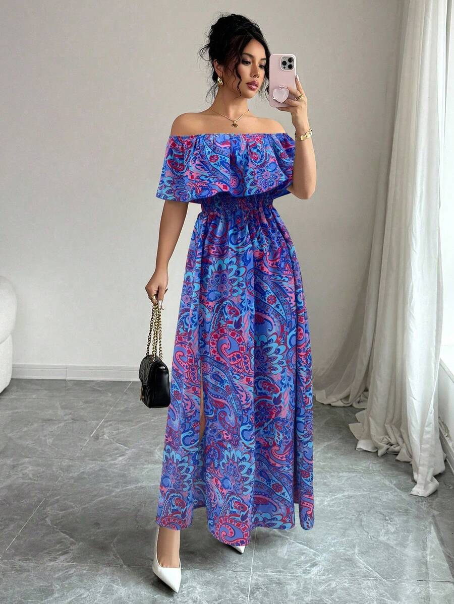 Calypso Off-Shoulder Side-Slit Dress
