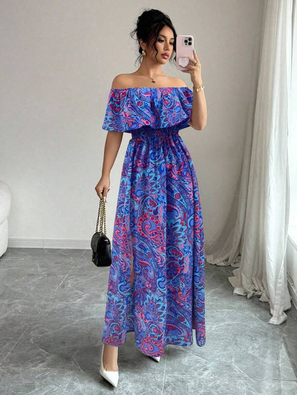 Calypso Off-Shoulder Side-Slit Dress