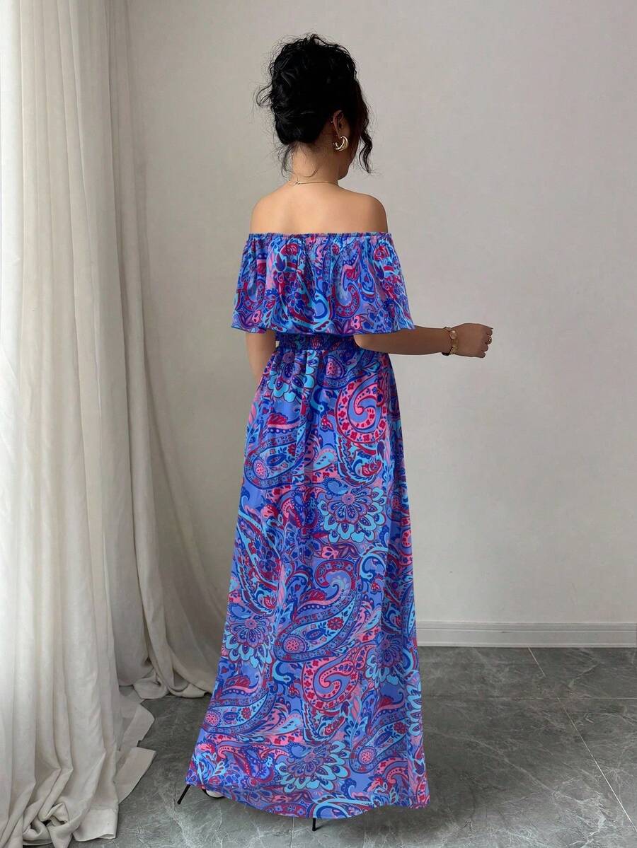 Calypso Off-Shoulder Side-Slit Dress