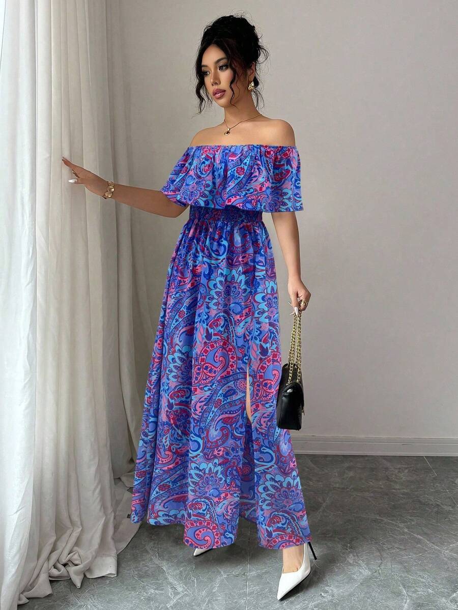 Calypso Off-Shoulder Side-Slit Dress