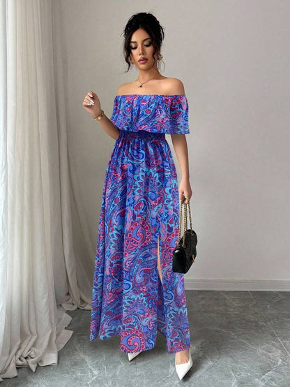 Calypso Off-Shoulder Side-Slit Dress