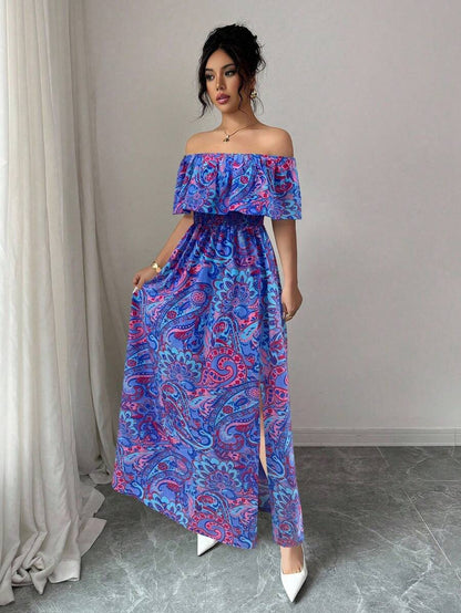 Calypso Off-Shoulder Side-Slit Dress