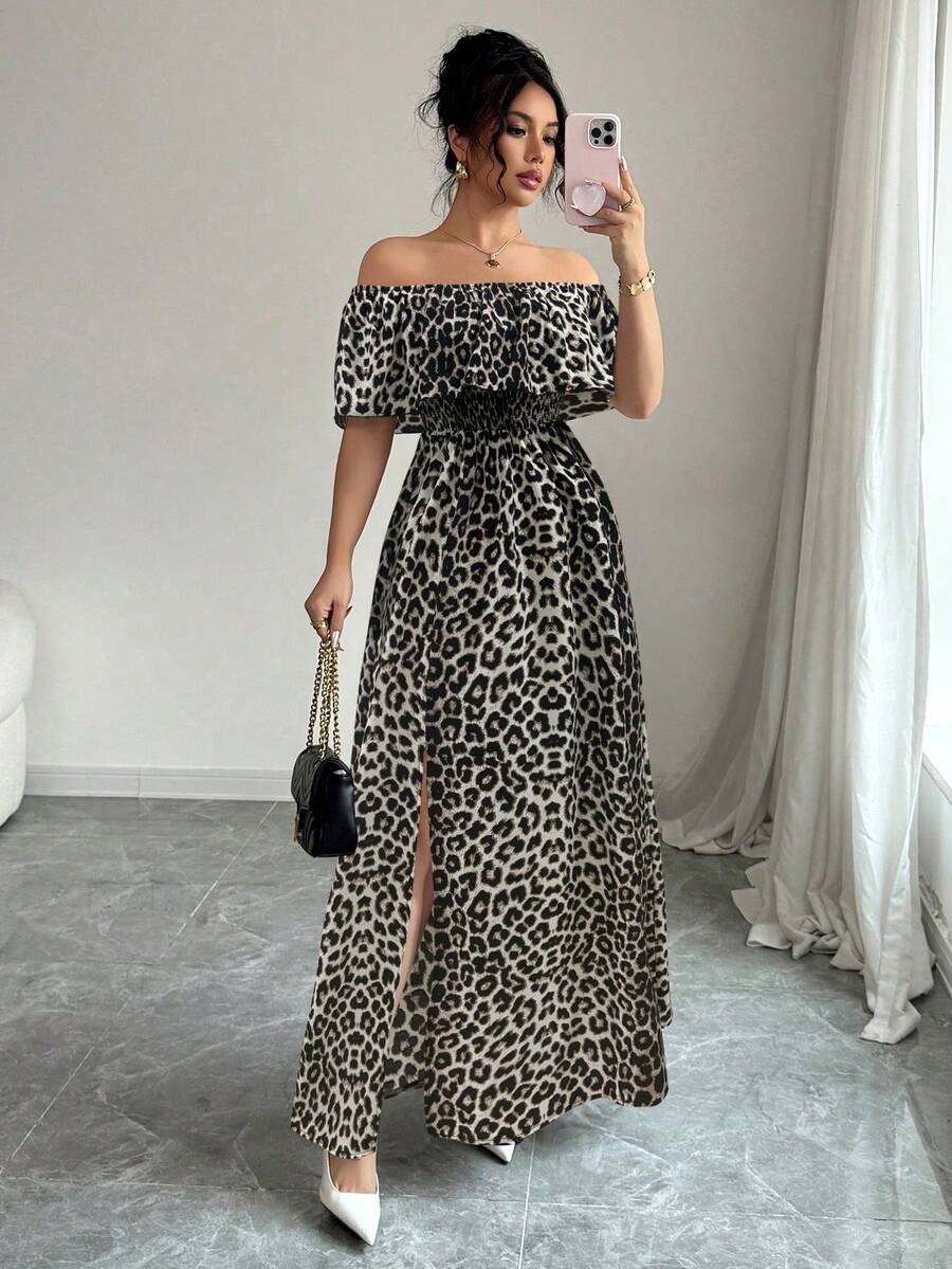 Calypso Off-Shoulder Side-Slit Dress