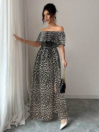 Calypso Off-Shoulder Side-Slit Dress