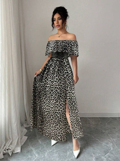 Calypso Off-Shoulder Side-Slit Dress