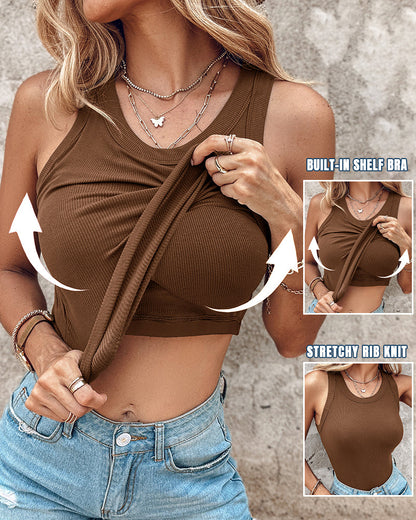 Ribbed tank with built-in shelf bra