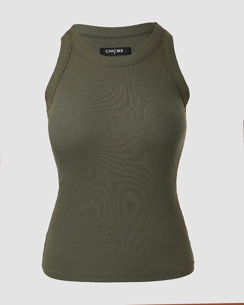 Ribbed tank with built-in shelf bra