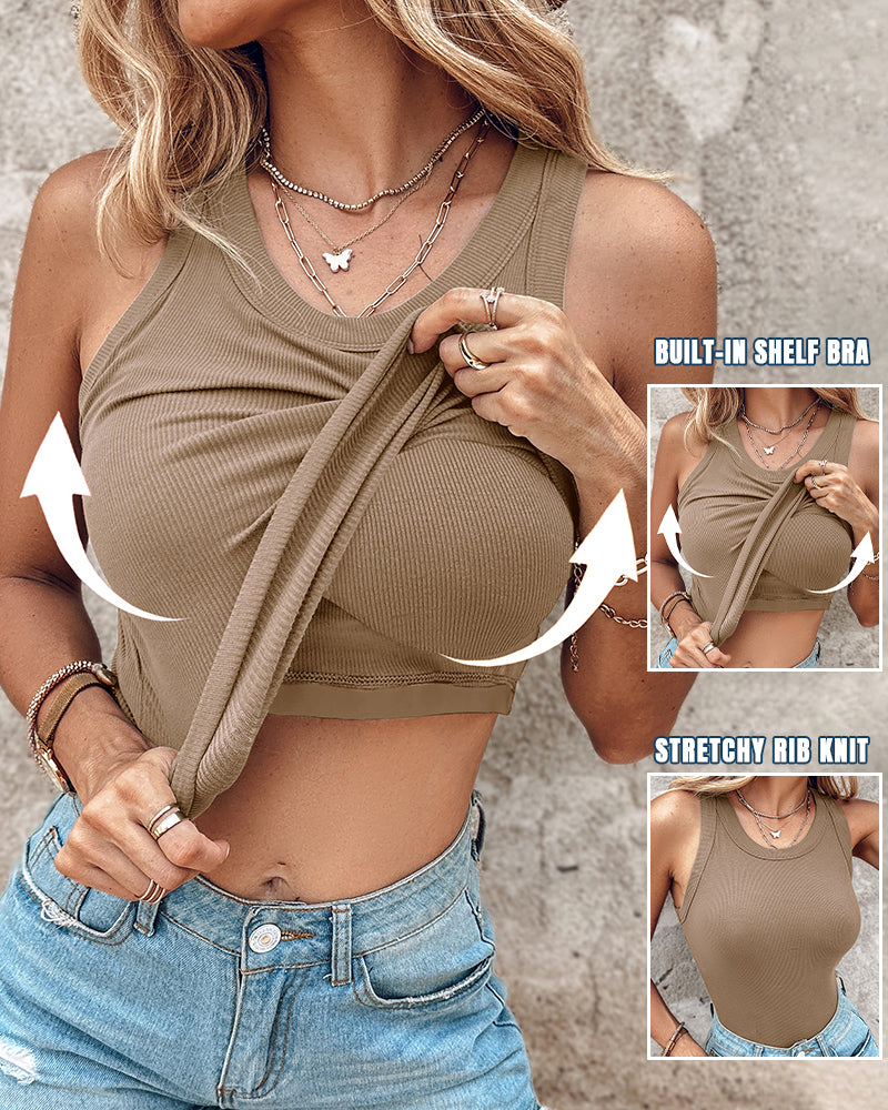 Ribbed tank with built-in shelf bra