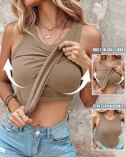 Ribbed tank with built-in shelf bra