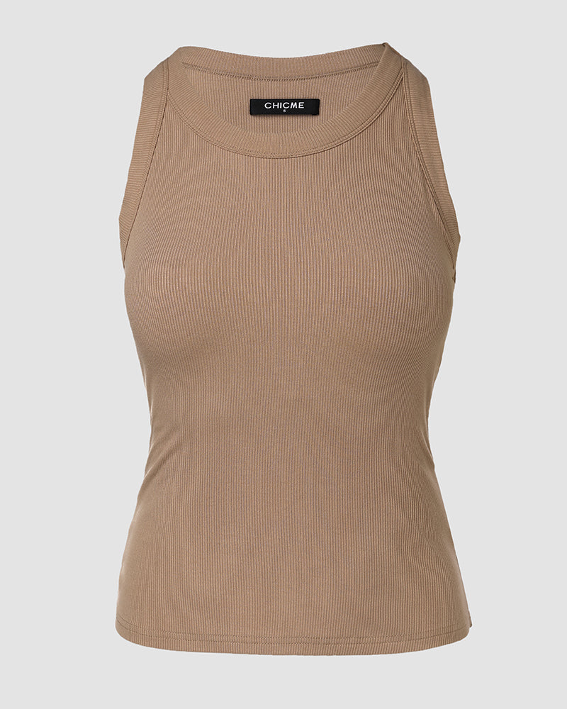 Ribbed tank with built-in shelf bra