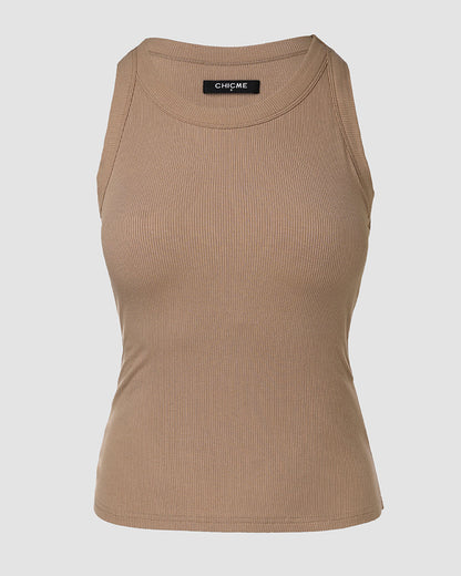 Ribbed tank with built-in shelf bra